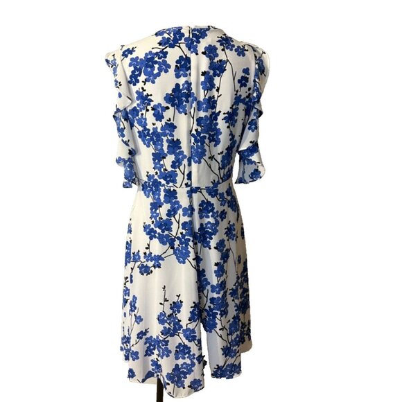 Nine West Dress 12 Cobalt Blue White Flowy Statement Sleeves Career Church - Picture 2 of 7